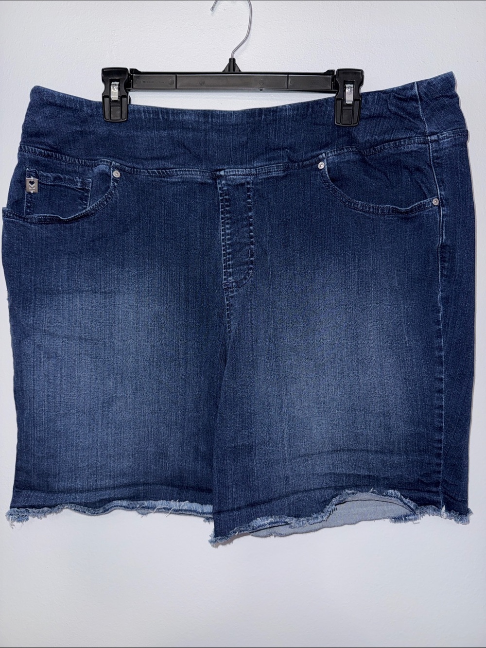 Belle by Kim Gravel Indigo Stretch Denim Shorts with Frayed Hem